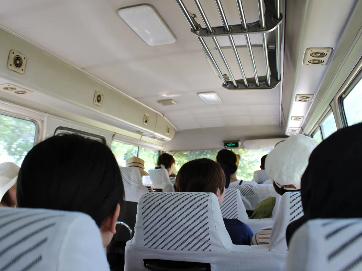Spacious van interior with pushback seats for group travel