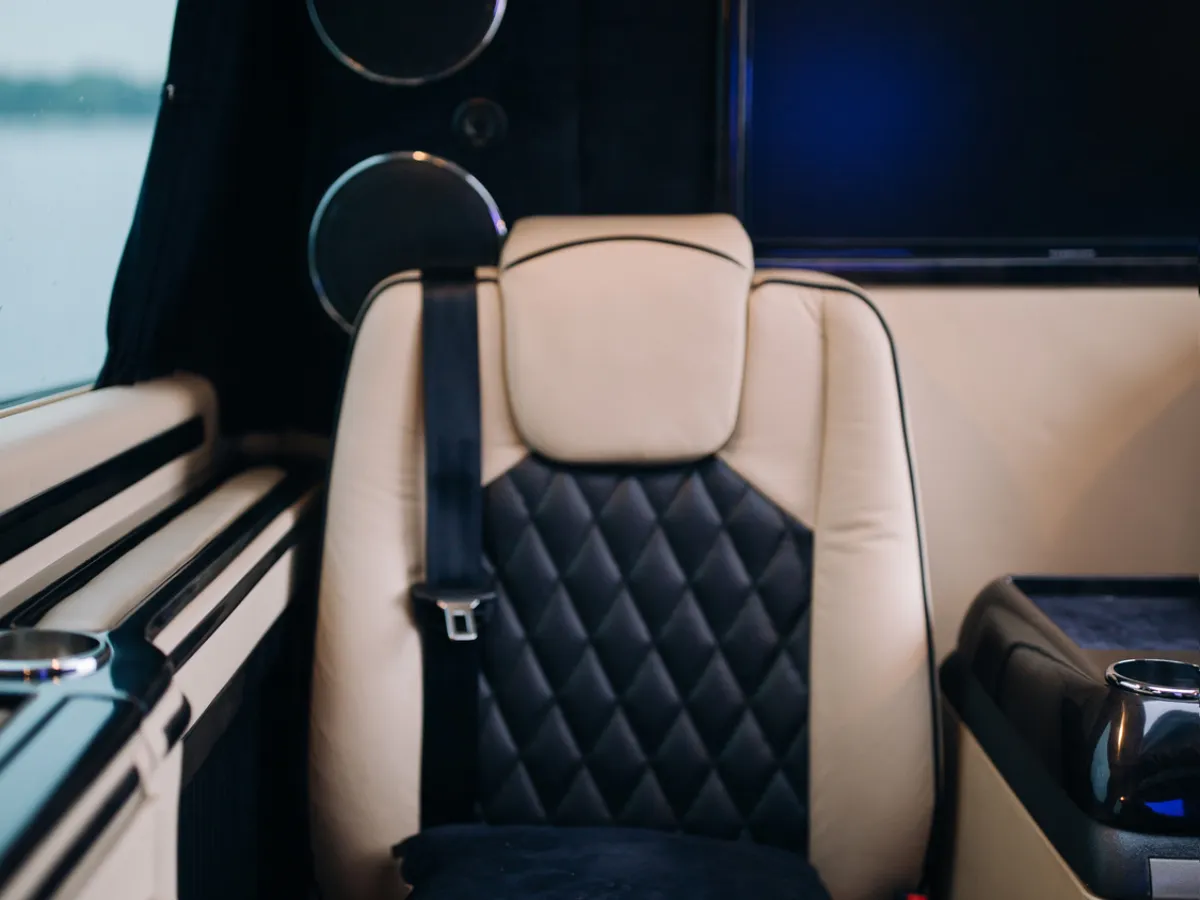 Luxury reclining captain seat in a premium van